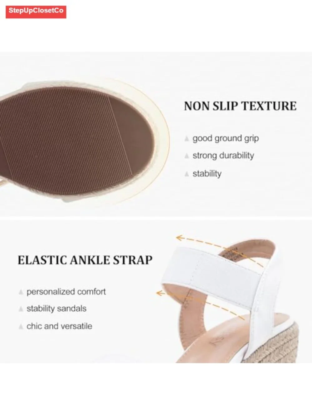 Women's Espadrille Wedge Sandals with Ankle Strap, 3.5 inch Wedge Heel, Open